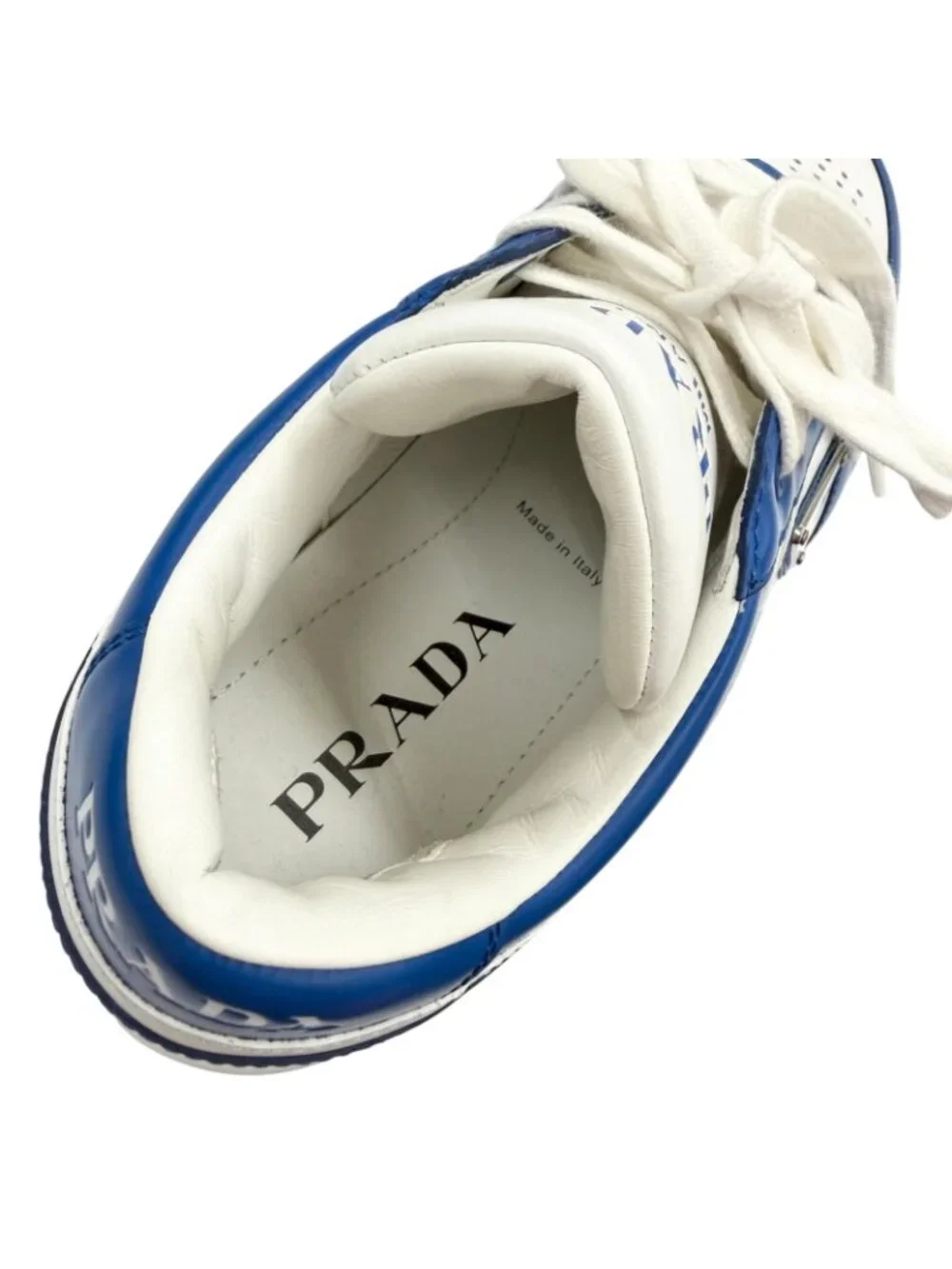 Prada Leather Triangle Logo Plate Low Cut Sneakers Blue White 5